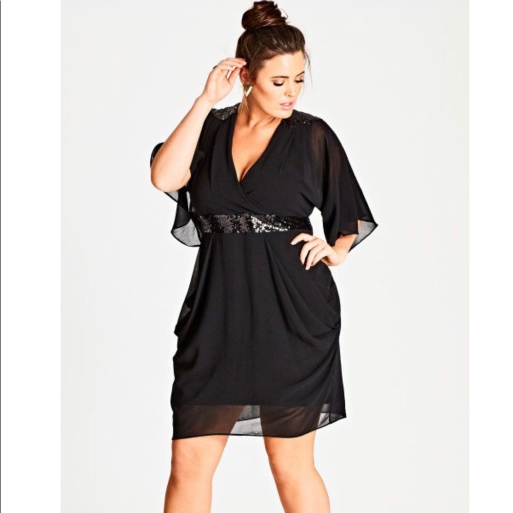 City chic sequined faux wrapped dress